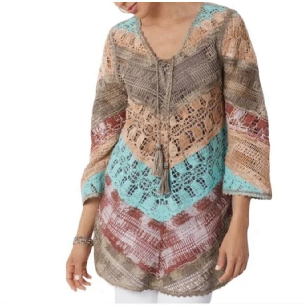$120 NWT Soft Surroundings Crochet Tunic Size Petite Small PS Cottagecore Boho - Picture 2 of 16